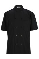 10 Button Short Sleeve Chef Coat with Mesh - Black 